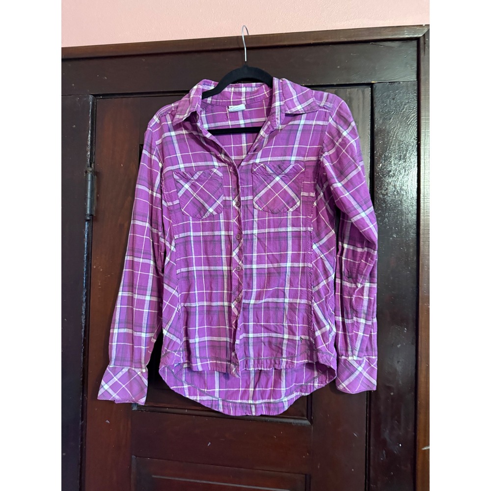 Columbia Womens Purple Plaid Long Sleeve Button Down Shirt Cotton Small‎